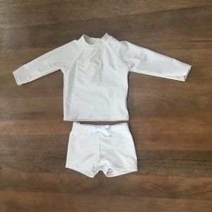 Atlas grey cream long sleeve swim shirt and matching trunks